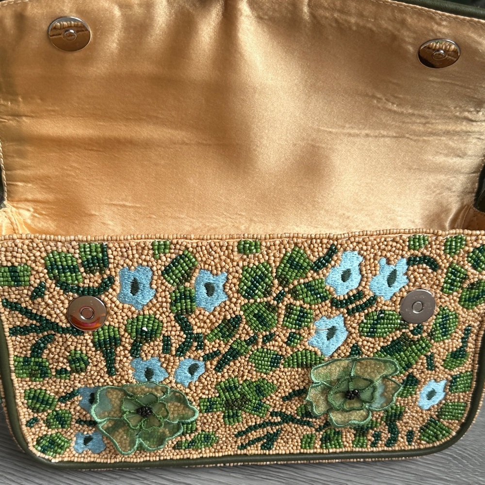 STAUD Green and Blue Floral Beaded Shoulder Bag - Picture 3 of 5